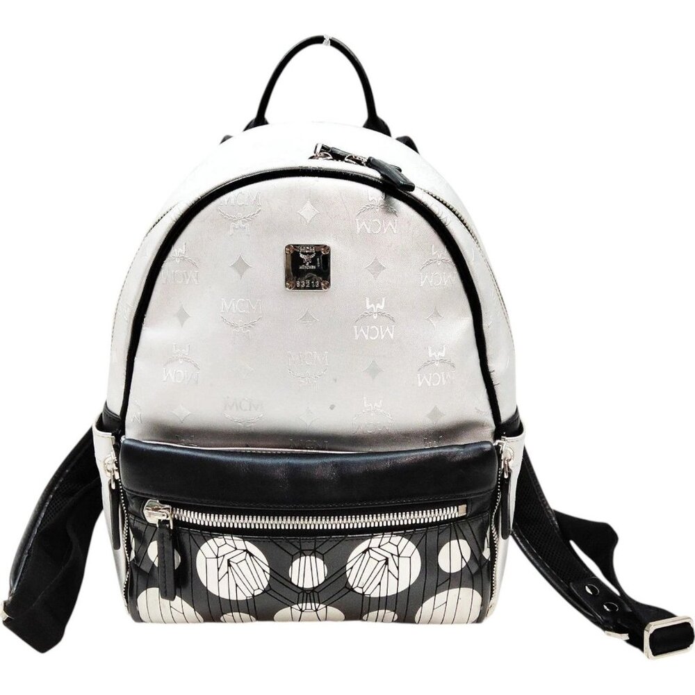 (L5) Authentic MCM Backpack Bag Silver PVC Luxury Vintage Designer Handbag